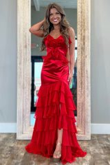 Chic Yellow Spaghetti Straps Keyhole Back Satin Prom Dress with Ruffle Skirt