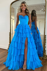 Cute Sweetheart A-Line Long Layered Chiffon Prom Dress with Slit