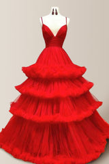 Black Stunning A-Line Spaghetti Straps Long Layered Tulle Prom Dress