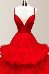 Black Stunning A-Line Spaghetti Straps Long Layered Tulle Prom Dress