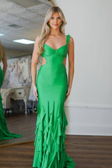 Cute Green Mermaid Straps Waist Hollow Prom Party Dress with Beading