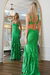 Cute Green Mermaid Straps Waist Hollow Prom Party Dress with Beading