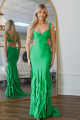 Cute Green Mermaid Straps Waist Hollow Prom Party Dress with Beading