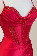 Cute Red Bodycon Spaghetti Straps Short Satin Homecoming Dress With Sequin