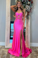 Cute Yellow Mermaid Sweetheart Long Beaded Prom Party Dress with Slit