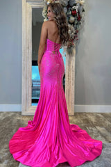 Cute Yellow Mermaid Sweetheart Long Beaded Prom Party Dress with Slit