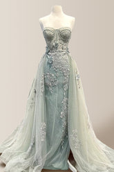 Dusty Green Mermaid Sweetheart Prom Dress with Appliques and Court Train