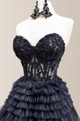 Gorgeous Black A-Line Sweetheart Long Glitter Tulle Prom Dress