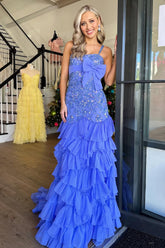 Gorgeous Glitter Mermaid Spaghetti Straps Prom Dress With Ruffle Skirt