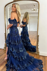 Gorgeous Off The Shoulder Mermaid Sequin Prom Dress With Appliques