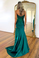 Sparkly Mermaid Strapless Zipper Back Long Beaded Prom Dress With Slit