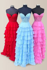 Lovely A-Line Sweetheart Lace Top Long Chiffon Prom Dress with Slit
