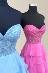 Lovely A-Line Sweetheart Lace Top Long Chiffon Prom Dress with Slit