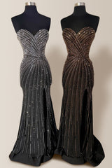 Luxurious Sparkly Mermaid Sweetheart Long Beaded Prom Dress with slit