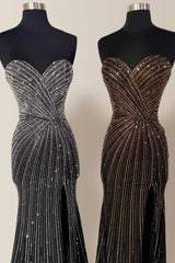 Luxurious Sparkly Mermaid Sweetheart Long Beaded Prom Dress with slit