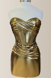 Newly Gold Sweetheart Bodycon Short Metallic Homecoming Dress