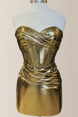 Newly Gold Sweetheart Bodycon Short Metallic Homecoming Dress
