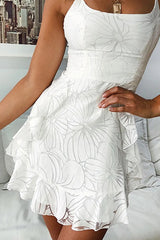 Spaghetti Straps Short Mini Little White Graduation Dress