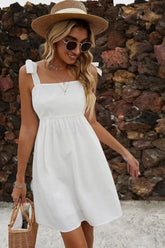 White A-Line Shoulder Tie Straps Mini Graduation Dress