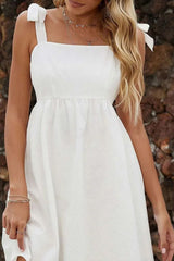 White A-Line Shoulder Tie Straps Mini Graduation Dress