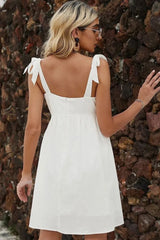 White A-Line Shoulder Tie Straps Mini Graduation Dress