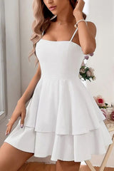 Simple Spaghetti Straps Keyhole Back 2 Layers Graduation Dress