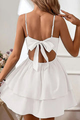 Simple Spaghetti Straps Keyhole Back 2 Layers Graduation Dress