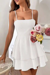 Simple Spaghetti Straps Keyhole Back 2 Layers Graduation Dress