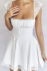 Cute A-Line Lace Cap Sleeves Little White Graduation Dress
