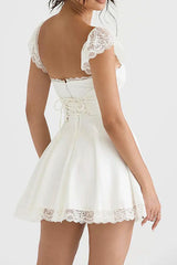 Cute A-Line Lace Cap Sleeves Little White Graduation Dress