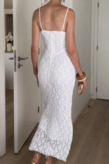 Elegant White Mermaid Spaghetti Straps Tea Length Lace Party Dress