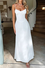 White Elegant Spaghetti Straps Zipper Back Tea Length Graduation Dress