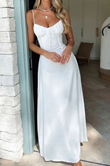 White Elegant Spaghetti Straps Zipper Back Tea Length Graduation Dress
