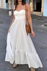 Chic White A-Line Tie Spaghetti Straps Tea Length Graduation Dress