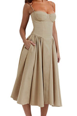 Vintage Tea Length Spaghetti Straps A-Line Graduation Party Dress