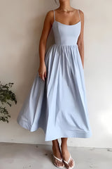 White Spaghetti Straps A-Line Midi Graduation Party Dress