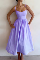 White Spaghetti Straps A-Line Midi Graduation Party Dress