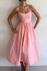 White Spaghetti Straps A-Line Midi Graduation Party Dress