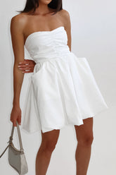 Stylish Strapless A-Line White Mini Graduation Dress with Pockets
