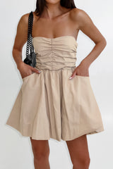 Stylish Strapless A-Line White Mini Graduation Dress with Pockets