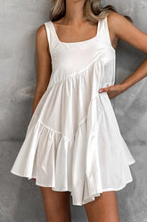 Summer White Square Neck Mini A-Line Graduation Dress