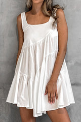 Summer White Square Neck Mini A-Line Graduation Dress