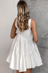 Summer White Square Neck Mini A-Line Graduation Dress