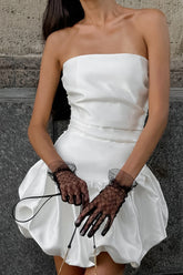 Simple A-Line Strapless Mini Satin White Graduation Dress