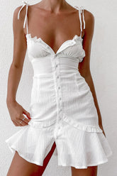 Summer Sexy White Spaghetti Strap Mini Tight Graduation Dress