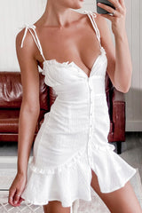 Summer Sexy White Spaghetti Strap Mini Tight Graduation Dress