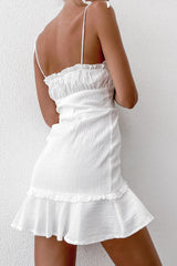 Summer Sexy White Spaghetti Strap Mini Tight Graduation Dress