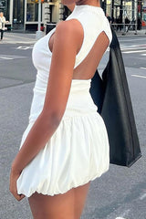 Cute A-Line Sleeveless Keyhole Back White Mini Graduation Dress