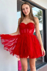 Pretty Tulle Sweetheart A-Line Short Party Dress with Ruffles