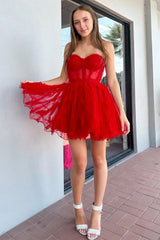 Pretty Tulle Sweetheart A-Line Short Party Dress with Ruffles